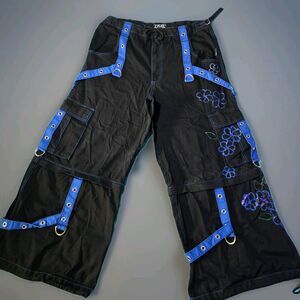 Tripp NYC Daang Goodman Bondage Pants XL 34 x 30 Black Blue Floral Rare Goth